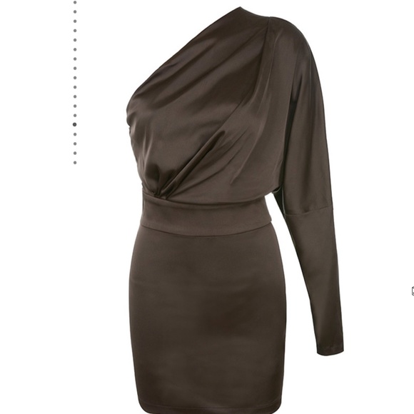Mistress Rocks, 'Award Ceremony' Dark Khaki One Sleeve Drape Dress, Size XS - Picture 5 of 12